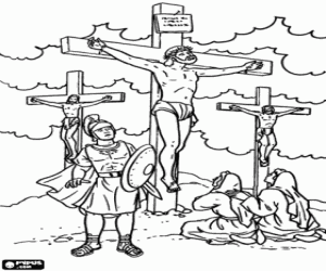 Coloriage Jésus crucifié entre voleurs