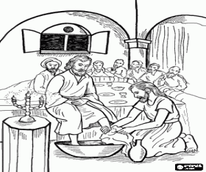 Coloriage Jésus lave les pieds des disciples