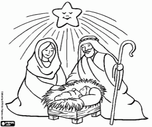 Coloriage Jésus, Marie, Joseph et l'étoile
