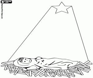 Coloriage Jésus à la crèche et la lumière de l'étoile