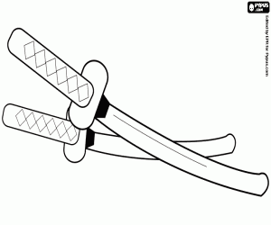 Coloriage Deux katanas de samouraïs