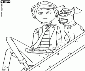 Coloriage Katie en train de dîner avec son chien Max