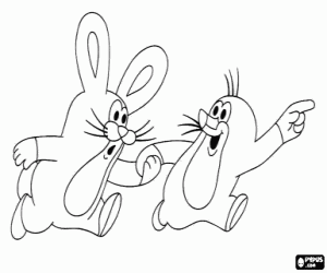 Coloriage Krtek la petite taupe et le lièvre
