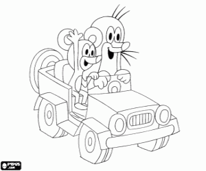 Coloriage Krtek la taupe et la souris en jeep