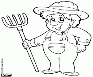 Coloriage L'agriculteur avec une fourche