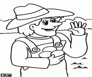 Coloriage L'agriculteur avec des œufs