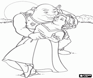 Coloriage L'amour entre Shrek et Fiona