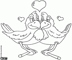 Coloriage L'amour et un couple d'oiseaux