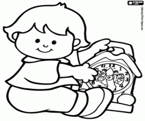 Coloriage L'enfant et un horloge de jouet