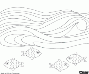 Coloriage L'océan avec des vagues et des poissons