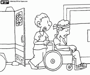 Coloriage L'ordonnée de l'hôpital et fauteuil roulant