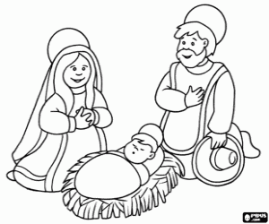 Coloriage La Sainte Famille à la veille de Noël