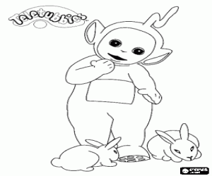 Coloriage Laa-Laa jouant avec des lapins