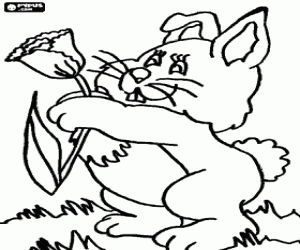 Coloriage Lapin avec a fleur