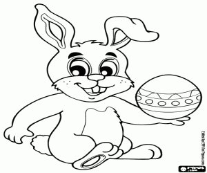 Coloriage Lapin avec oeuf de Pâques sur la main