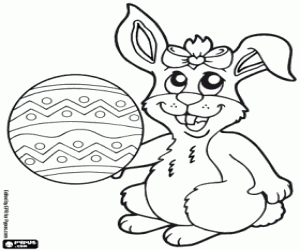 Coloriage Lapin avec ruban et oeuf de Pâques