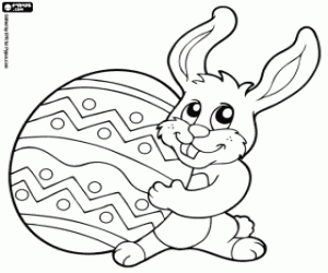 Coloriage Lapin avec un oeuf de Pâques