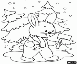 Coloriage Lapin avec un sapin de Noël