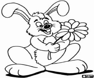 Coloriage Lapin avec une fleur dans la main