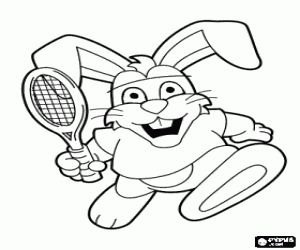 Coloriage Lapin avec une raquette de tennis