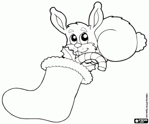 Coloriage Le lapin et une chaussette de Noël