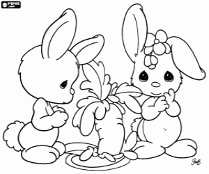 Coloriage Deux lapins de Precious Moments