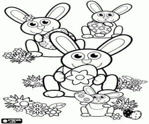 Coloriage Lapins et oeufs de Pâques décorés