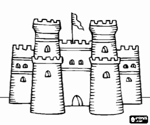 Coloriage Le château avec deux tours et le drapeau