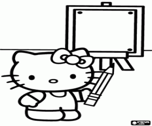 Coloriage Le chatonne Hello Kitty à l'école