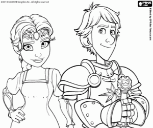 Coloriage Le chevalier Justin et Talia