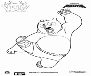 Coloriage Le panda géant Po à le saut 