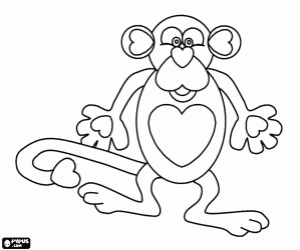 Coloriage Le singe des cœurs