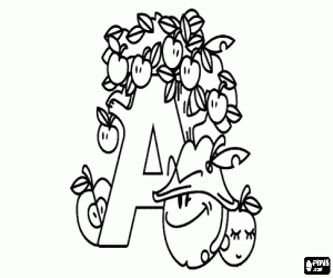 Coloriage Lettre A avec beaucoup de pommes