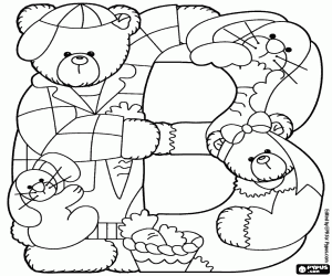 Coloriage Lettre B avec des ours et lapins