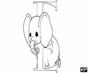 Coloriage Lettre E avec un petit éléphant