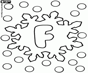 Coloriage Lettre F, alphabet avec flocons de neige