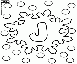 Coloriage Lettre J, alphabet avec flocons de neige