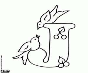Coloriage Lettre J avec deux oiseaux