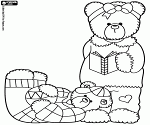Coloriage Lettre J et maman ours avec petit ours