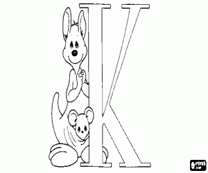 Coloriage Lettre K avec maman et le bébé kangourou