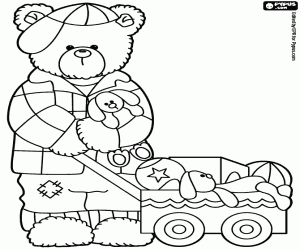 Coloriage Lettre L avec un ours et un petit chariot