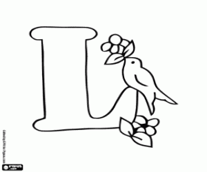 Coloriage Lettre L et un oiseau avec des fruits
