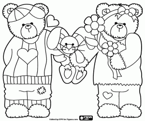 Coloriage Lettre M avec deux ours amoureux