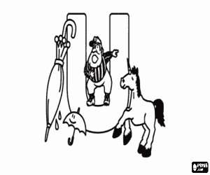 Coloriage Lettre majuscule U avec des objets