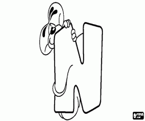 Coloriage Lettre N avec l'espiègle petit souris