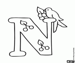 Coloriage Lettre N avec un petit oiseau