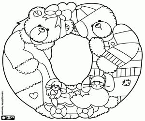 Coloriage Lettre O avec deux ours et petit lapins