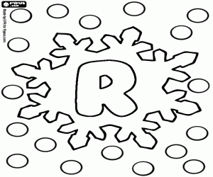 Coloriage Lettre R, alphabet avec flocons de neige