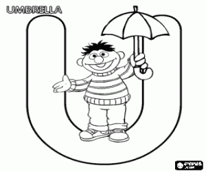 Coloriage Lettre U avec Ernie et un parapluie
