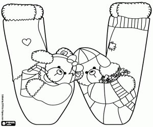 Coloriage La lettre W, une jeune couple d'ours